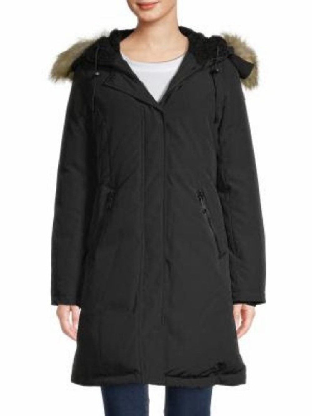 Sam Edelman Black Long Hooded Parka with Faux-Fur Trim (NWT)